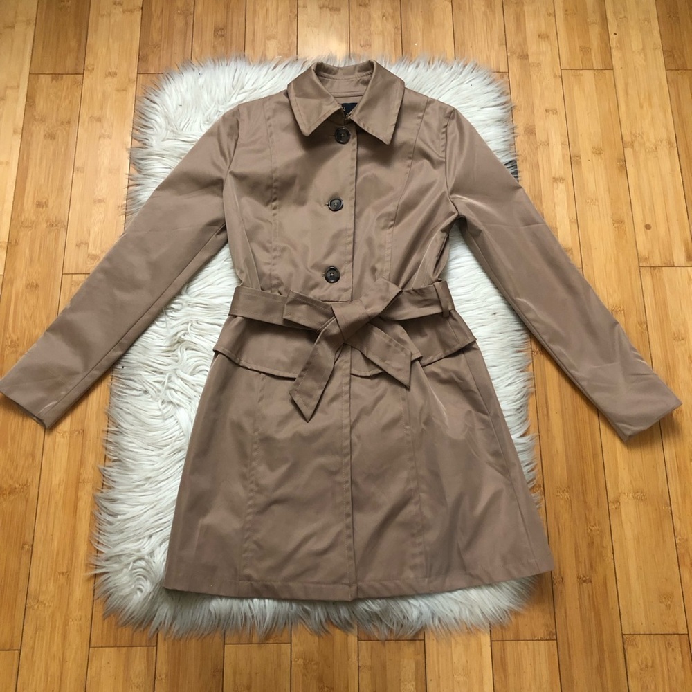 Plenty by Tracy Reese Corin Peplum Belted Brown Tan Trench Coat Jacket size S